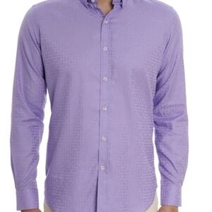 Robert Graham Mens Amory Long Sleeve Button Down Shirt Tailored Fit Lilac LARGE